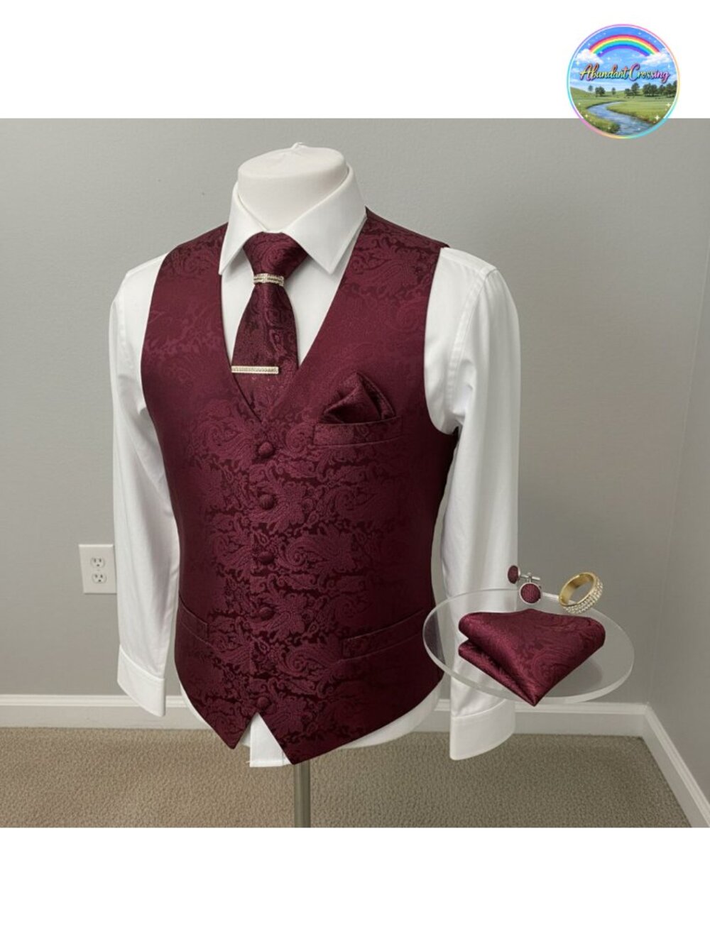 Men's Silk Vest Tie Set 5PCS Paisley V-Neck Formal Suit
